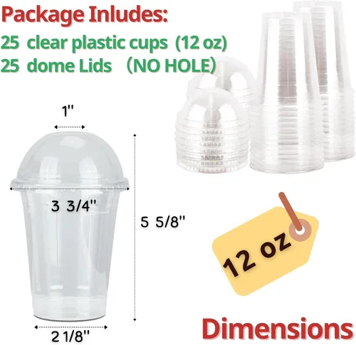 Miniatura 3 de Aatriet - Vasos de plástico transparente de 12 onzas con tapas de cúpula (sin agujero), juego de 25, tazas de postre de parfait desechables