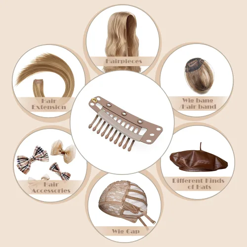 Miniatura 53 de Dreamlover - Clips para extensiones de cabello, clips para peluca con 9 dientes, 30 piezas Beige