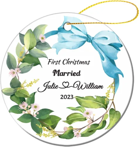 Miniatura 10 de Adorno personalizado con inicial de Navidad, regalo de decoración de árbol de Navidad, monograma de 26 letras para la primera Navidad, adorno