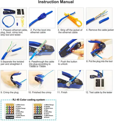 Miniatura 8 de Kit de herramientas de crimpado RJ45, crimpadora Ethernet de paso, kit de herramientas de crimpado Ethernet profesional, herramienta de crimpado