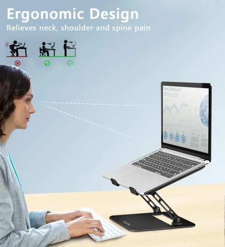 Miniatura 2 de Aoviho Soporte ajustable para laptop para escritorio, soporte portátil y elevador, soporte plegable de aluminio para computadora portátil para Negro
