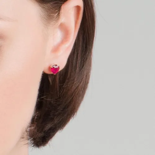 Miniatura 5 de Galaxy Gold GG Aretes de tuerca de oro rosa blanco sólido de 14 quilates de 2,9 quilates, corazón rubí 4159, Gema Metal, Rubí