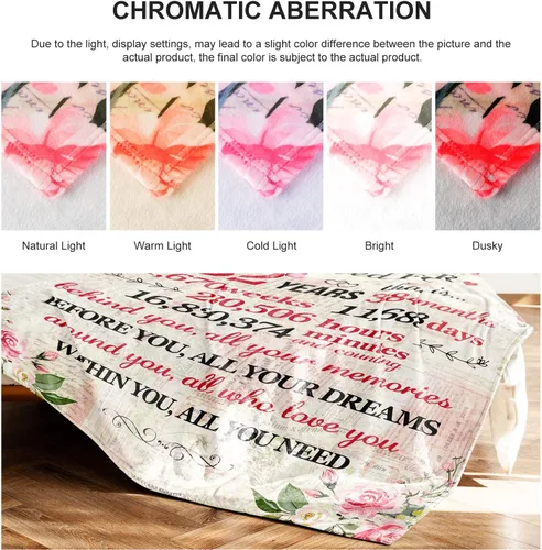 Miniatura 7 de Givetoyou Manta de cumpleaños número 37 para mujer, estampado floral rosa y blanco, 60 x 50 pulgadas, forro polar de poliéster, manta 34 años