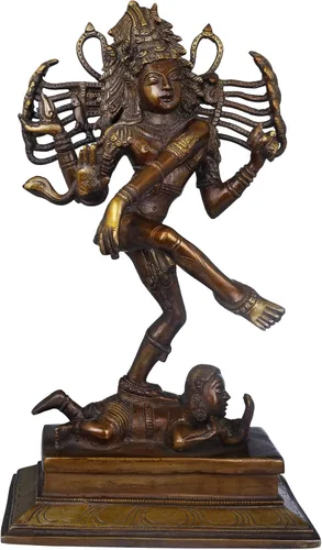 Miniatura 4 de Shiva de baile de 14 pulgadas en latón, hecho a mano, fabricado en la India, estatua de latón, color verde y dorado Sindoori Oro Verde