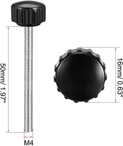 Miniatura 2 de uxcell Perillas de sujeción moleteadas con rosca métrica macho M4 x 1.969 in, tornillo de agarre para pulgar, perno de mango de sujeción manual