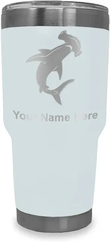 Miniatura 9 de LaserGram Vaso aislado al vacío de 20 onzas, tiburón martillo, grabado personalizado incluido (negro)