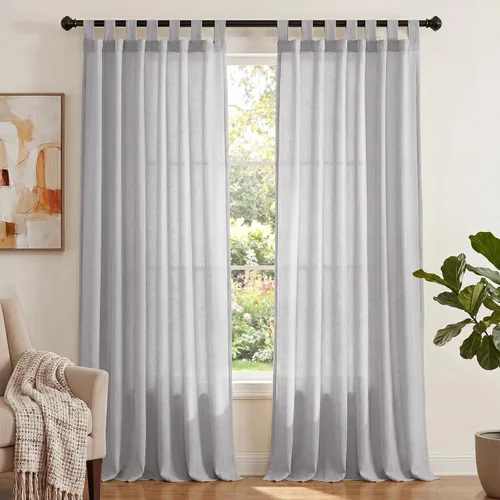 Miniatura 13 de PrinceDeco Cortinas de Lino de 63 Pulgadas de Largo con Trabillas Superiores Paneles de Tratamientos para Ventanas Semi Transparentes de Filtrado