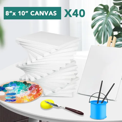 Miniatura 4 de ESRICH Paquete de 40 lienzos entelados para pintar de 8x10, lienzos en blanco para pintar - Algodón imprimado, lienzos de arte para pintura al óleo