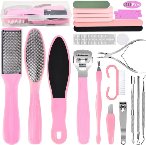 Miniatura 8 de Kit profesional de cuidado de pies, juego de pedicura de 30 piezas con lima de pies, afeitadora de callos, removedor de piel dura (negro)