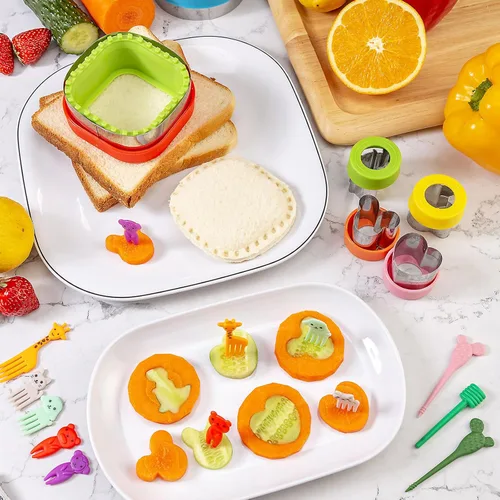 Miniatura 7 de Cortador de sándwiches para el almuerzo de los niños, 22 piezas (GRANDE), máquina de sándwiches de Nifogo y juego de cortadores de galletas
