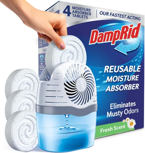 Miniatura 9 de DampRid Absorbedor de humedad reutilizable con 4 tabletas de gota, sin fragancia, 15.8 onzas, atrae y atrapa el exceso de humedad y elimina
