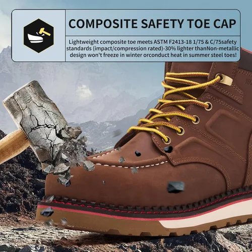 Miniatura 2 de MWORK Welted Blunt Botas de trabajo impermeables con punta de mocasín de 6 pulgadas, punta de compensación, a prueba de pinchazos, suela de cuña