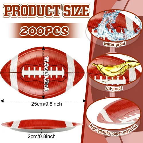Miniatura 3 de Zubebe 200 platos de fútbol para fiestas, platos de papel desechables en forma de fútbol, bandejas para servir vajilla, para eventos deportivos