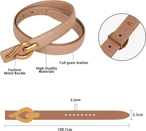 Miniatura 94 de Cinturón de cuero clásico con hebilla de metal para mujer con vestido de jeans