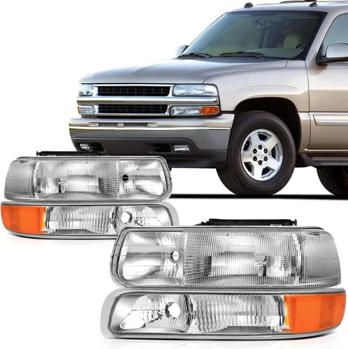 SCITOO Faros delanteros para Chevy Silverado 1500/2500 1999-2002, para Chevy Suburban 1500/2500 2000-2006, carcasa cromada, reflector ámbar, lente