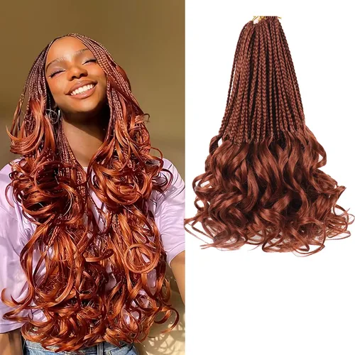 Miniatura 68 de Trenzas de ganchillo rizado francés T33, cabello pre-anillado 10 pulgadas, trenzas cortas rizadas francesas con extremos rizados, trenzas box