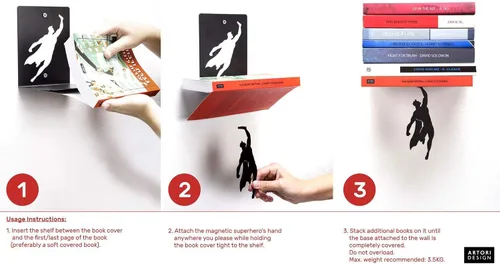 Miniatura 4 de Artori Design Estantería flotante para niños, estante de metal invisible, decoración de pared, estantería para amantes de los libros
