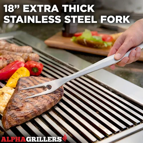 Miniatura 6 de Alpha Grillers Accesorios para asar – Accesorios de barbacoa con espátula, tenedor, cepillo y pinzas – Utensilios de barbacoa al aire libre, regalo