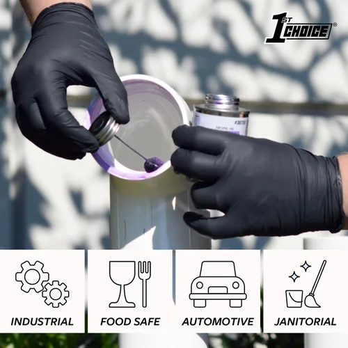 Miniatura 6 de 1st Choice Nitrile Gloves Disposable Latex-Free, Black, 5 Mil for Cooking, Cleaning, Automotive, Industrial, Food Prep, Home