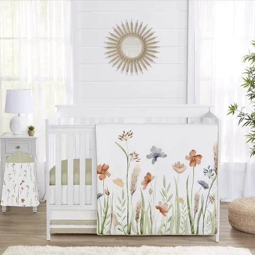 Miniatura 15 de Sweet Jojo Designs Juego de ropa de cama para cuna de bebé niña con hojas florales rosadas y blancas, bohemio, bohemio, acuarela, flores botánicas