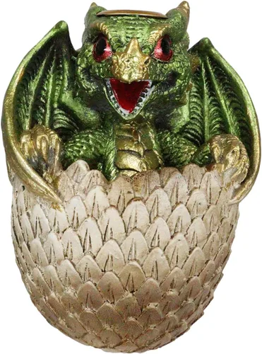 Ebros Gift Adorable dragón verde Wyrmling de 4.25 pulgadas de alto sobre huevo dorado reflujo, quemador de incienso, figura de Calabozos y Dragones,
