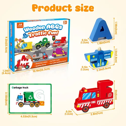 Miniatura 8 de Vanmor Rompecabezas de madera del alfabeto para niños pequeños, juego de palabras a juego con 52 bloques y tarjetas flash, juguetes de ortografía