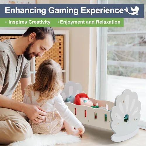 Miniatura 4 de ROBOTIME Cuna Mecedora de Madera para Muñecas, Juguetes de Cama para Muñecas de Niña, Cuna de Juguete para Muñecas de Bebé, Cuna para Muñecas de Azul