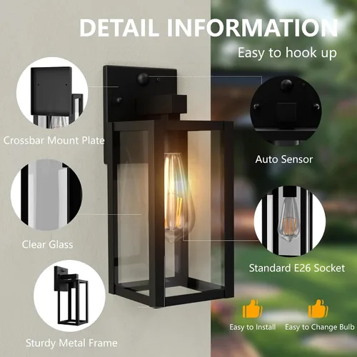 Miniatura 4 de Accesorio de Luz con Sensor de Movimiento del Amanecer al Anochecer para Exteriores, Luces Impermeables para Porche, Luz de Montaje en Pared