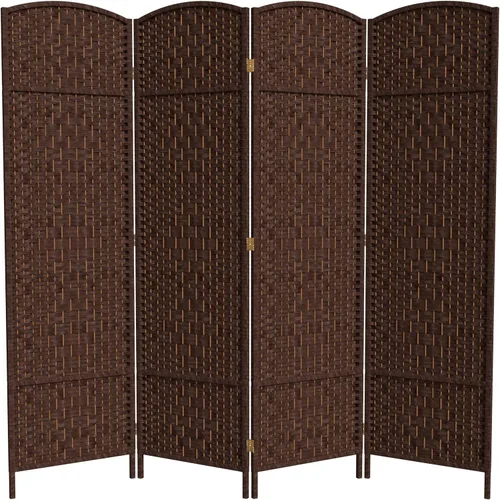 Miniatura 14 de Divisor de ambiente resistente de 6 pies, pantalla de privacidad plegable de fibra de ratán con patrón de diamante, Madera, Mocha oscuro