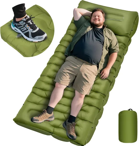 Miniatura 14 de Almohadilla de dormir para camping, extra gruesa de 6 pulgadas, inflable, con almohada, bomba de pie incorporada, almohadilla para dormir para Verde