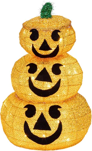 Sunnyglade Decoración de calabaza de 3 capas de 15.8 pulgadas, calabaza de tela LED de Halloween con enchufe, luces LED, 8 modos de iluminación para