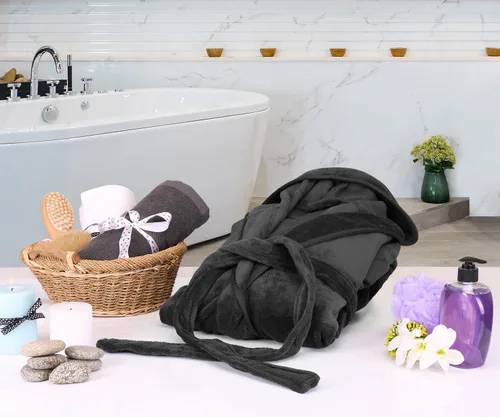 Miniatura 6 de NY Threads - Bata de baño de vellón con capucha para mujer, larga y afelpada