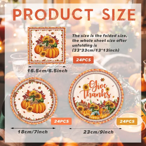 Miniatura 2 de Juego de platos y servilletas de Acción de Gracias, suministros de calabaza para fiesta de otoño, decoraciones de Acción de Gracias, juego