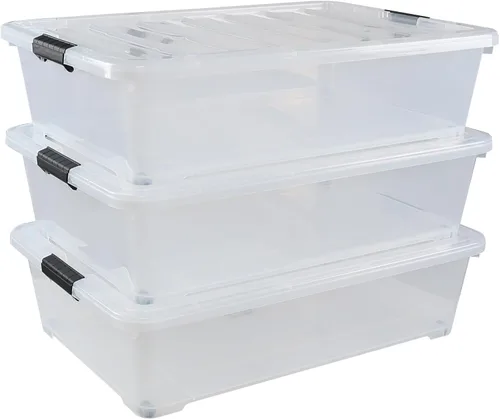 Miniatura 9 de Cajas de almacenamiento de 20 cuartos de galón debajo de la cama con ruedas, contenedor de almacenamiento de plástico transparente con pestillo