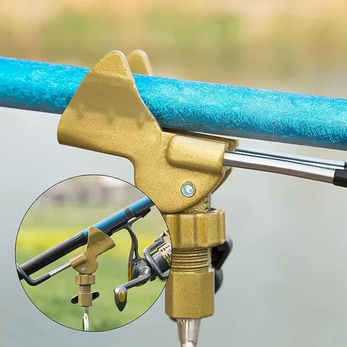 Miniatura 6 de Soporte para caña de pescar con campanas de alarma de caña de pescar, universal ajustable, dorado, soporte de caña de pescar de mano y mar, soporte