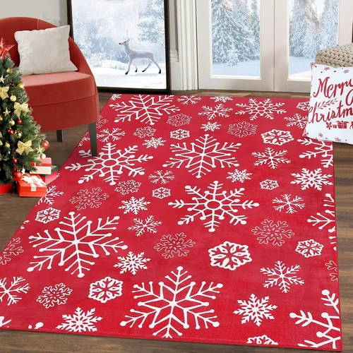 Miniatura 13 de ROYHOME Alfombra de Entrada de Navidad con Patrón de Copos de Nieve Antideslizante Resistente a las Manchas Decorativa para Festividades Lavable