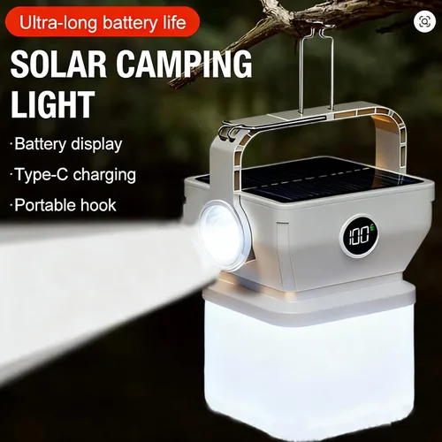 Miniatura 2 de V.C Formark - Linterna solar para campamento, carga dual (USB-C y solar), pantalla de batería, 3 modos + linterna, ligera para campamento y cortes