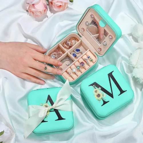 Miniatura 6 de Joyero de viaje para niñas y mujeres, caja de joyería con inicial W para niñas, joyero pequeño de viaje, joyero de viaje, caja organizadora