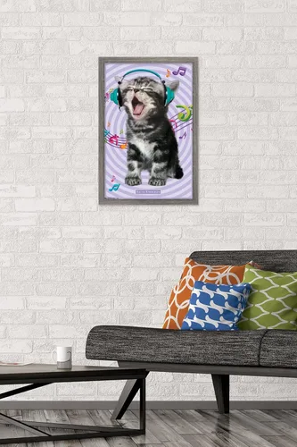 Miniatura 2 de Trends International Keith Kimberlin - Gato - Póster de pared cantando, 14.725 x 22.375 pulgadas, versión con marco de madera tipo granero