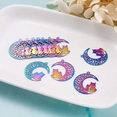 Miniatura 186 de FASHEWELRY 16 dijes de plumas de arco iris de acero inoxidable con alas de filigrana, adornos de metal de 4 colores para hacer joyas, pulseras