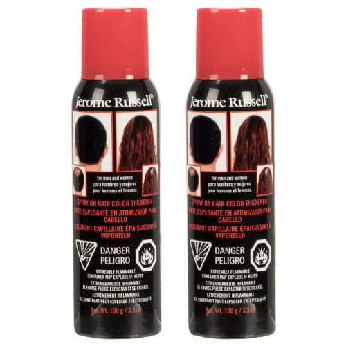 Jerome Russell Espesante de cabello castaño oscuro en aerosol, para cabello fino y adelgazante, oculta puntos calvos, oculta el crecimiento de Marrón