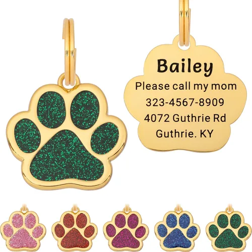 Miniatura 13 de Etiqueta para perro con grabado personalizado hasta 5 líneas de contenido para el nombre e información de tu mascota, bonita etiqueta de Azul
