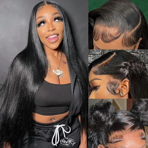 Miniatura 11 de Pelucas de cabello humano lacio de 20 pulgadas con encaje frontal de 13 x 6 pulgadas para mujeres negras, predepiladas con línea capilar natural