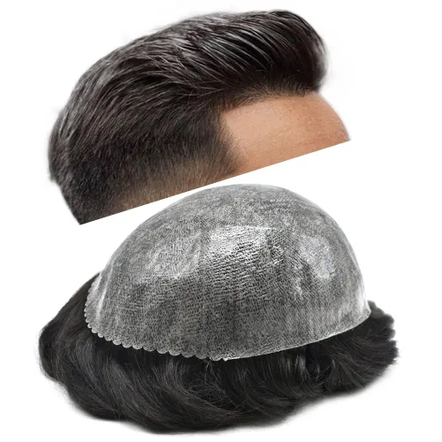 Miniatura 10 de Sistema de cabello humano tipo tupé para hombre, tupé gris, piezas de cabello completo de poliéster para hombres, tupé de inyección de poliuretano