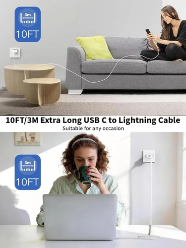 Miniatura 6 de Cargador rápido para iPhone, 10 pies y 20 W [certificado Apple MFi] USB tipo C, bloque de carga rápida, cargador Lightning para iPhone con cable