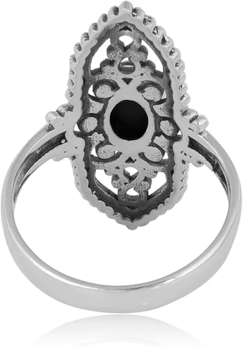 Miniatura 6 de Anillo ovalado de plata esterlina 925 con ónix negro y turquesa de 0.197 x 0.276 in, anillos de filigrana para mujer