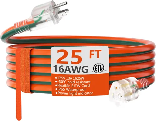 Miniatura 42 de HUANCHAIN Cable de extensión para interiores y exteriores, 50 pies, impermeable, calibre 16/3, flexible, resistente, cable de extensión para Amarillo