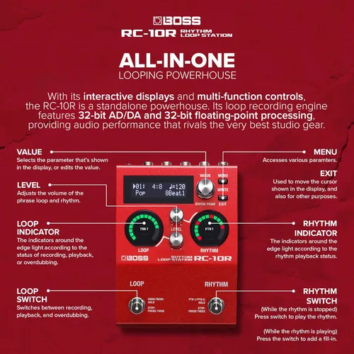 Miniatura 4 de BOSS RC-10R Rhythm Loop Station Bucle basado en canciones y ritmos dinámicos en un espacio pequeño 280 estilos preestablecidos 16 kits