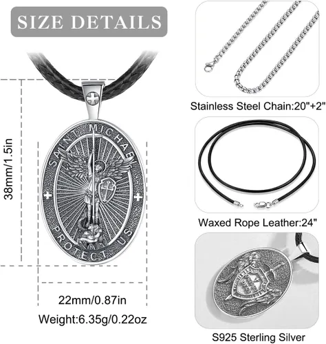 Miniatura 177 de EUDORA Collar de plata de ley 925, San Cristóbal y San Benito, San Miguel, Virgen María, San Judas Tadeo, Cruz de Buen Pastor y Arcángel, Medalla