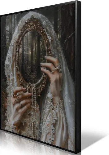 Miniatura 13 de Pintura retro de chica con estilo vintage en lienzo con estampado de rosas, póster estético antiguo, chica victoriana de estilo moody, arte de pared